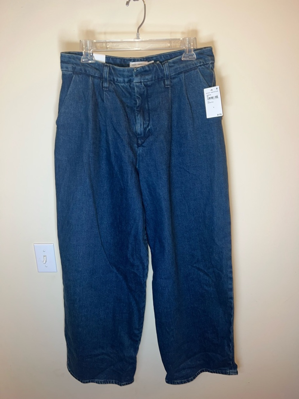 Good American Pleated Wide Leg Denim Pants NWT Size 6